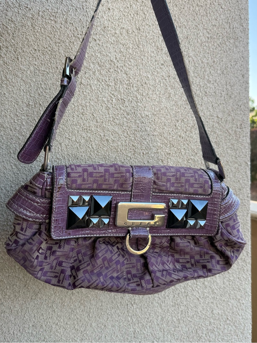 Guess Purple Stud-Accent Women's Shoulder Bag
